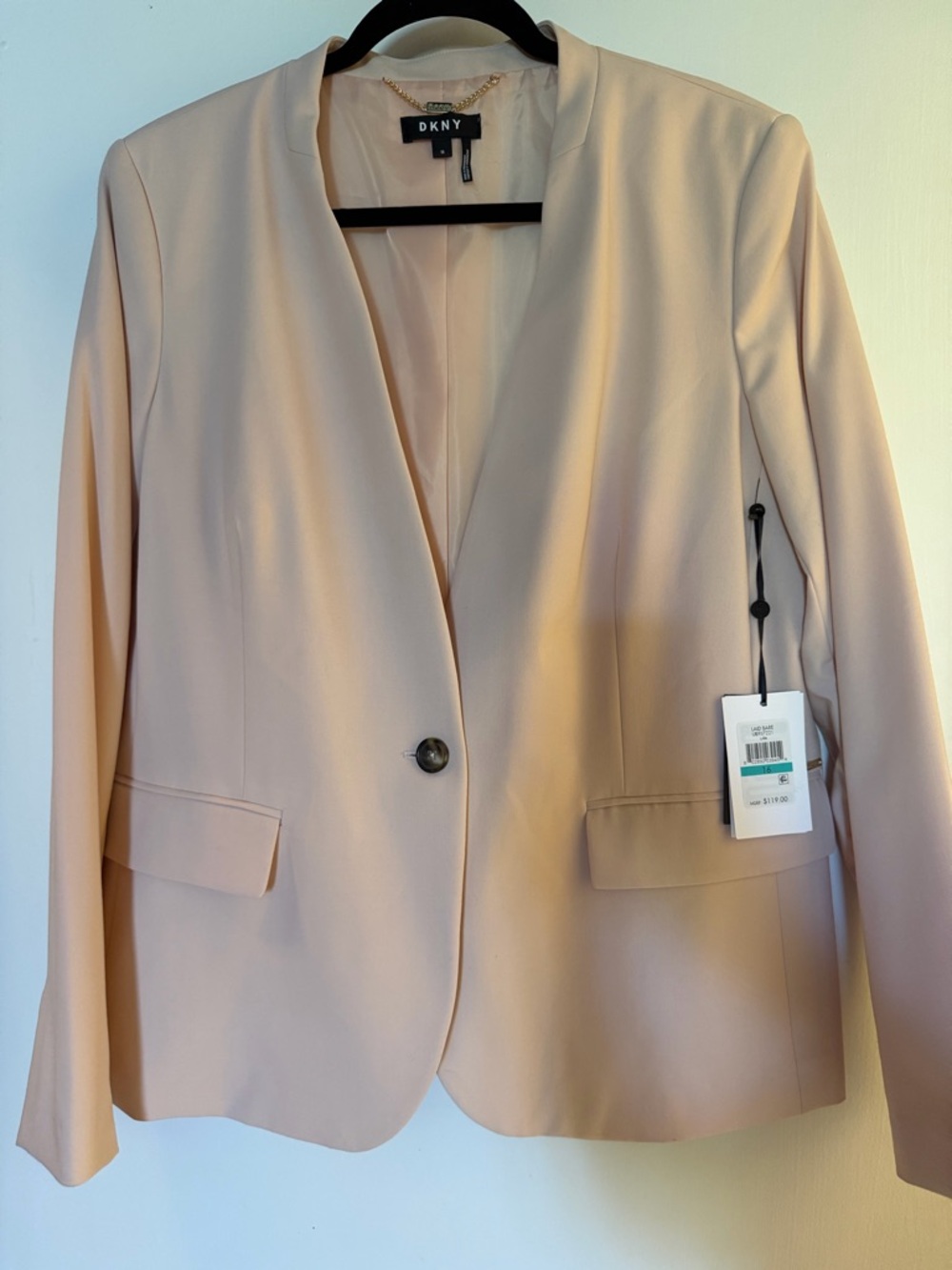DKNY Pale Blush Pink Open-Front Single-Button Blazer